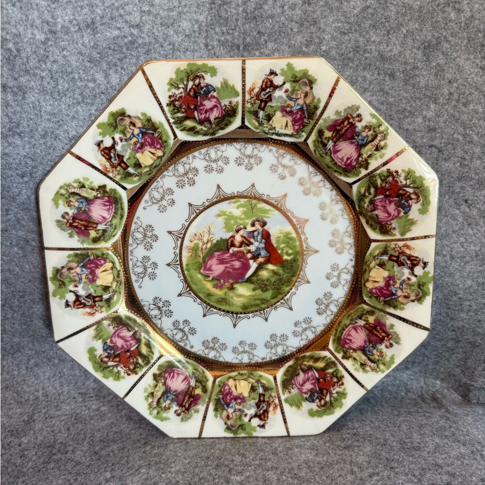 Original Arnart Creation Plates Japan Courting Couple Plate Love Story Octagonal